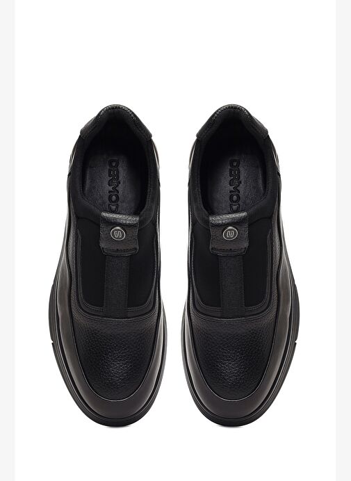 Erkek Siyah Bağcıklı Kalın Tabanlı Deri Casual Sneaker 25WFD677714 - Görsel 8