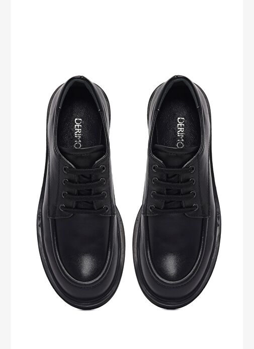 Kadın Siyah Bağcıklı Deri Casual Ayakkabı 25AFD510018 - Görsel 8