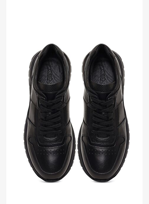 Erkek Siyah Bağcıklı Deri Casual Sneaker 25WFD677818 - Görsel 8