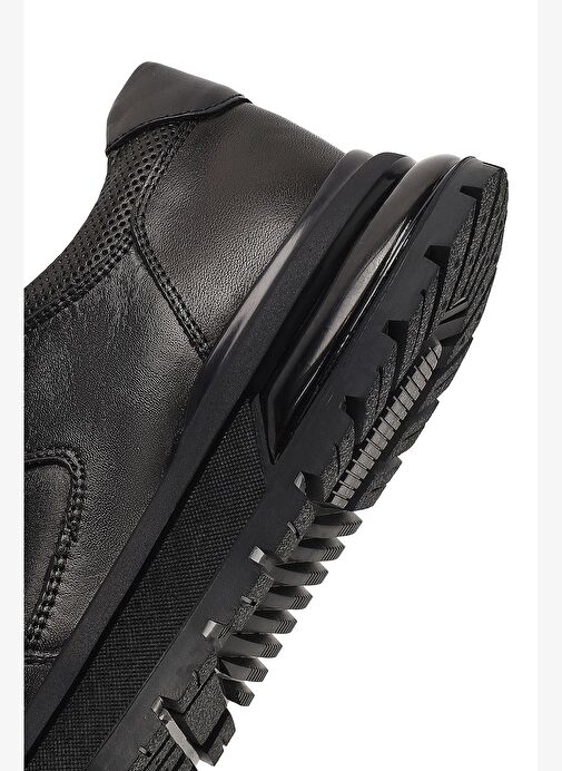 Erkek Siyah Bağcıklı Deri Casual Sneaker 25WFD677818 - Görsel 9