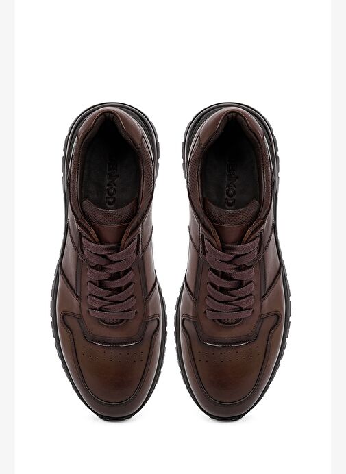 Erkek Kahverengi Bağcıklı Deri Casual Sneaker 25WFD677818 - Görsel 8