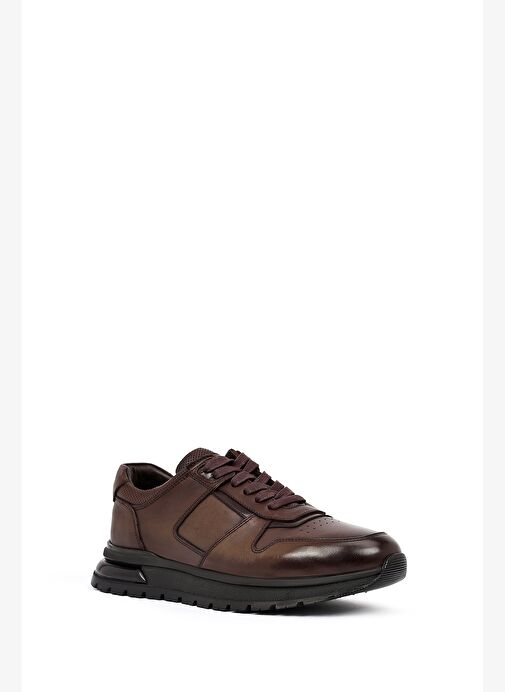 Erkek Kahverengi Bağcıklı Deri Casual Sneaker 25WFD677818 - Görsel 7