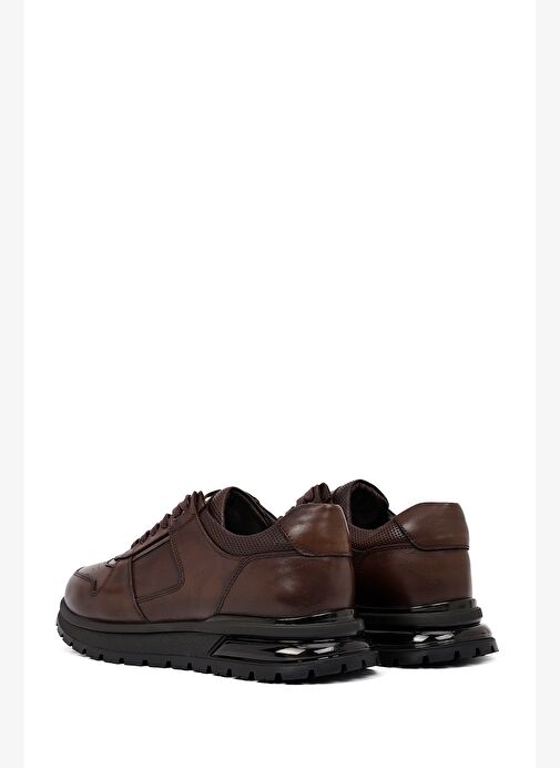 Erkek Kahverengi Bağcıklı Deri Casual Sneaker 25WFD677818 - Görsel 6