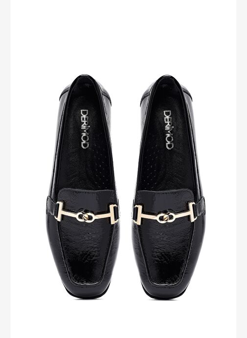 Kadın Siyah Tokalı Deri Maskülen Loafer 25AFD152616 - Görsel 8