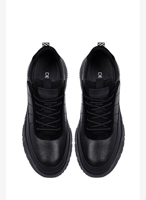 Erkek Siyah Bağcıklı Kalın Tabanlı Deri Sneaker 25WFD650514 - Görsel 8