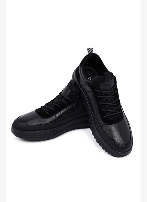 Erkek Siyah Bağcıklı Kalın Tabanlı Deri Sneaker 25WFD650514 - Görsel 9