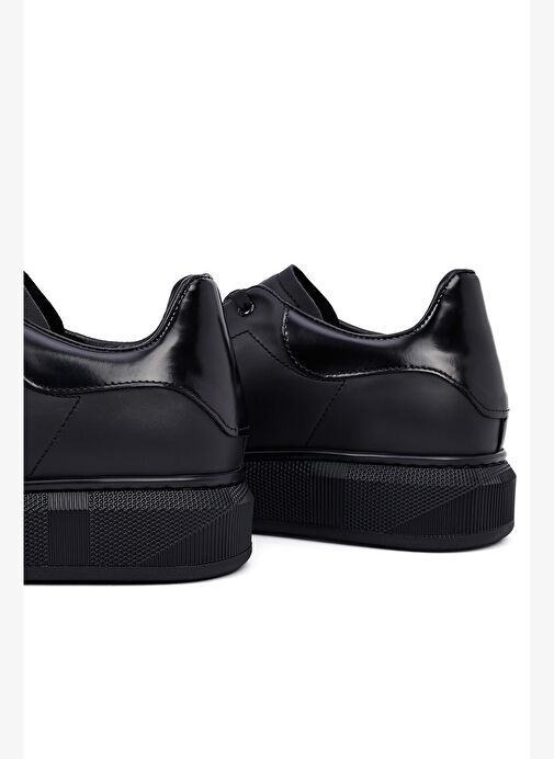 Erkek Siyah Bağcıklı Kalın Tabanlı Deri Sneaker 25WFD650418 - Görsel 9