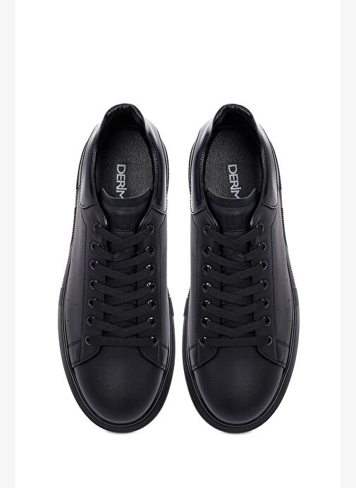Erkek Siyah Bağcıklı Kalın Tabanlı Deri Sneaker 25WFD650418 - Görsel 8