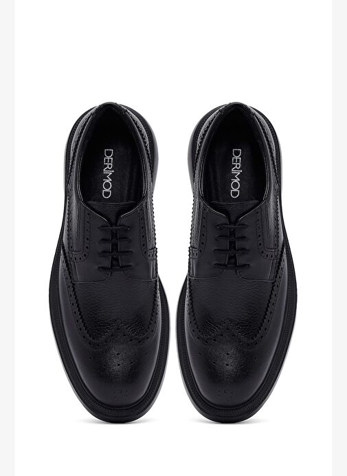 Erkek Siyah Bağcıklı Kalın Tabanlı Deri Casual Ayakkabı 25WFD7509FT - Görsel 8