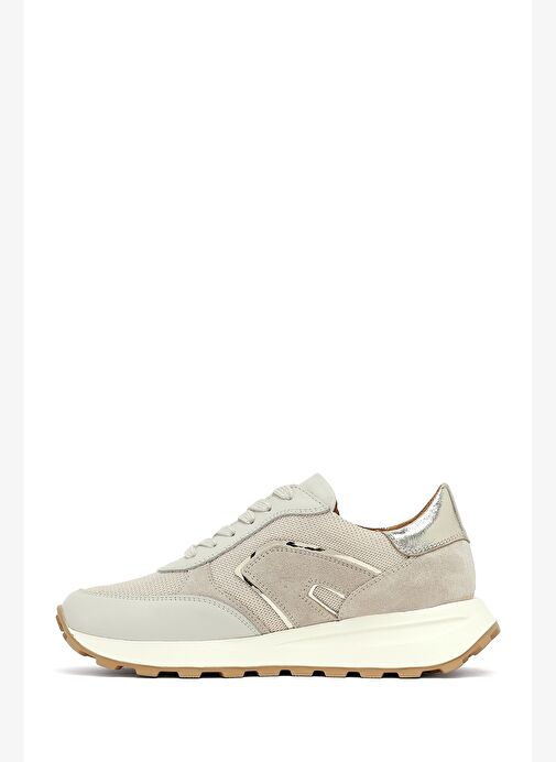 Kadın Bej Bağcıklı Kalın Tabanlı Deri Sneaker 25AFD370614 - Görsel 3