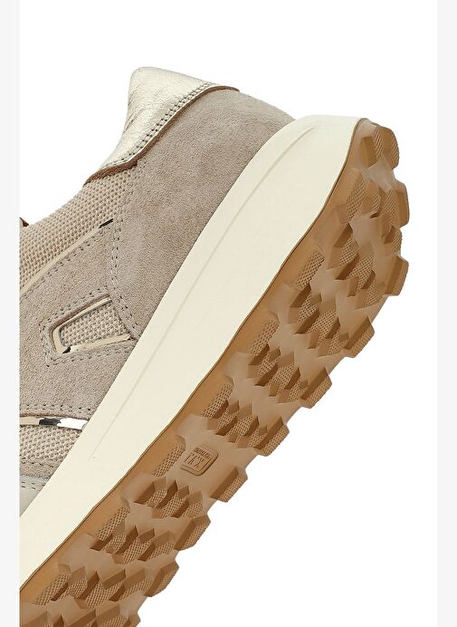 Kadın Bej Bağcıklı Kalın Tabanlı Deri Sneaker 25AFD370614 - Görsel 9