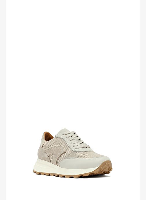 Kadın Bej Bağcıklı Kalın Tabanlı Deri Sneaker 25AFD370614 - Görsel 7