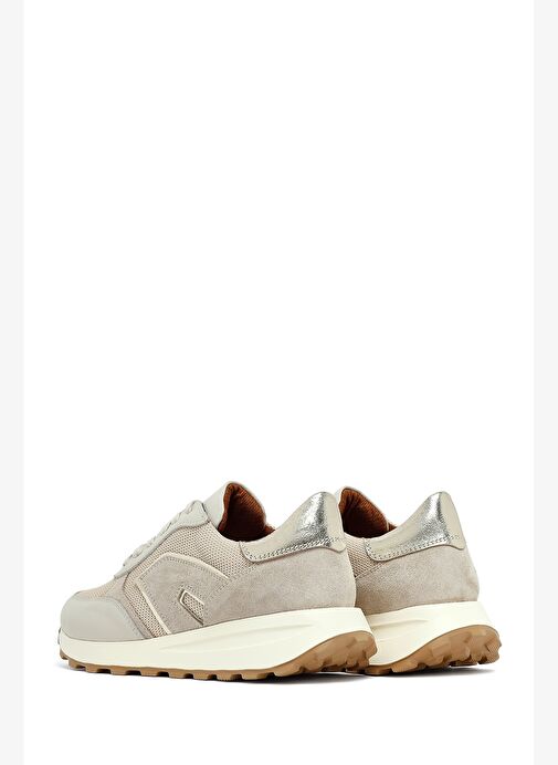 Kadın Bej Bağcıklı Kalın Tabanlı Deri Sneaker 25AFD370614 - Görsel 6