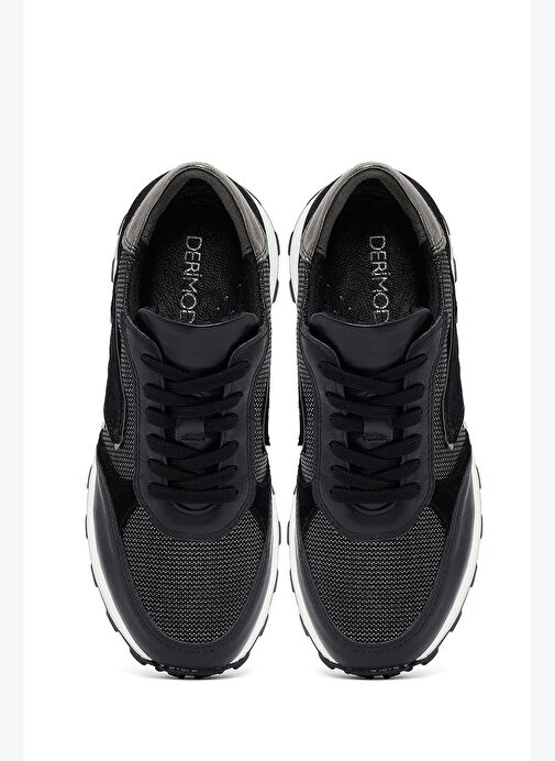 Kadın Siyah Bağcıklı Kalın Tabanlı Deri Sneaker 25AFD370614 - Görsel 8