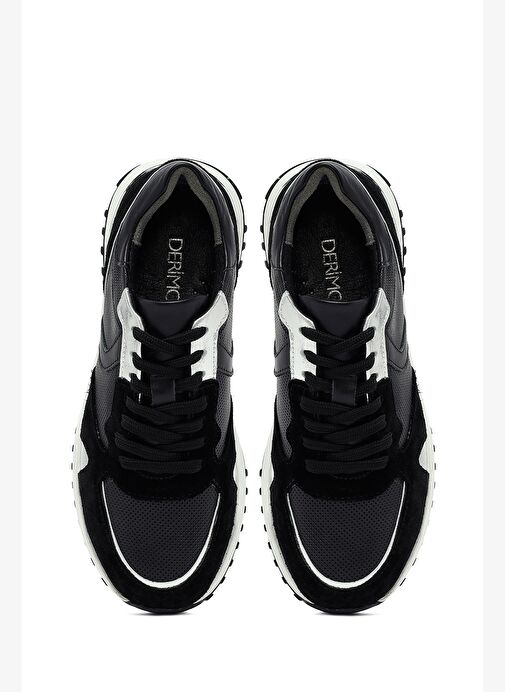 Kadın Siyah Bağcıklı Kalın Tabanlı Deri Sneaker 25AFD370714 - Görsel 8