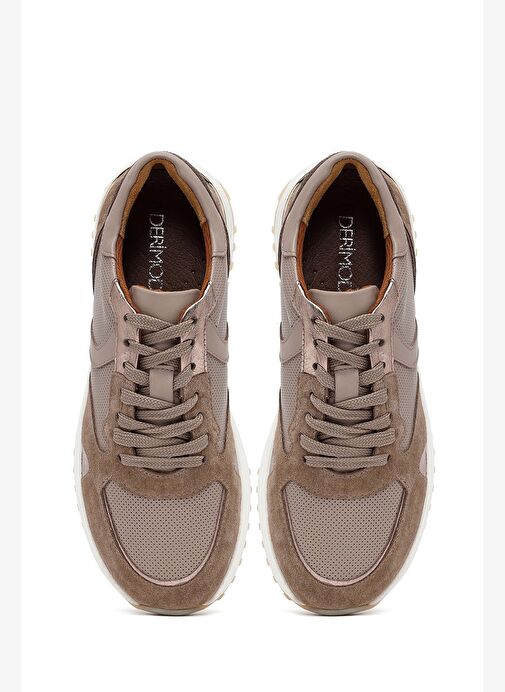 Kadın Vizon Bağcıklı Kalın Tabanlı Deri Sneaker 25AFD370714 - Görsel 8