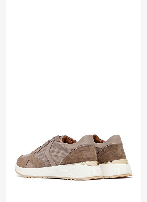Kadın Vizon Bağcıklı Kalın Tabanlı Deri Sneaker 25AFD370714 - Görsel 6