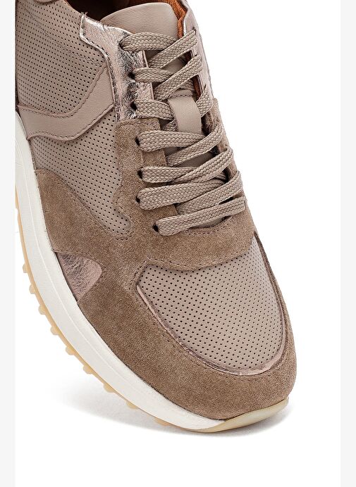 Kadın Vizon Bağcıklı Kalın Tabanlı Deri Sneaker 25AFD370714 - Görsel 9