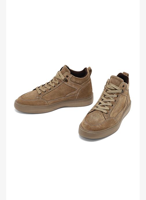 Erkek Bej Bağcıklı Süet Deri Spor Bot 25WFD702310 - Görsel 4