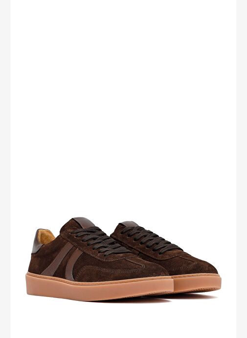 Kadın Kahverengi Bağcıklı Süet Deri Sneaker 25AFD370910 - Görsel 4
