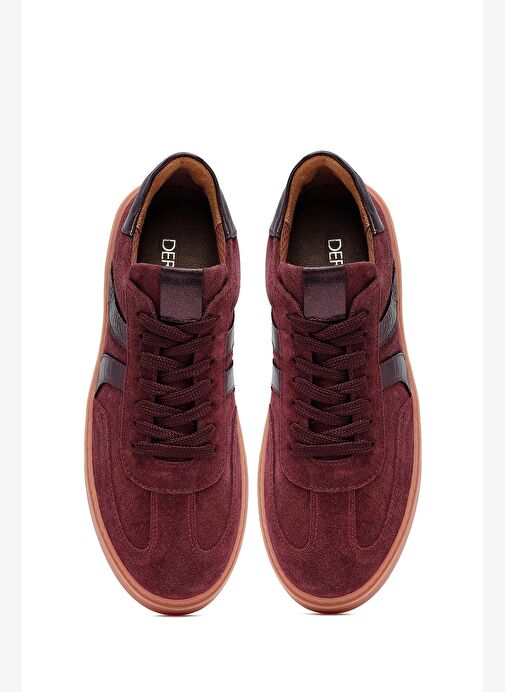 Kadın Bordo Bağcıklı Süet Deri Sneaker 25AFD370910 - Görsel 8