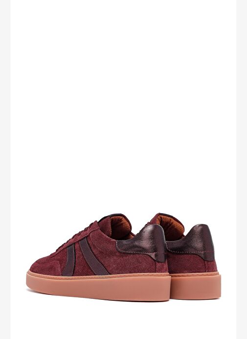 Kadın Bordo Bağcıklı Süet Deri Sneaker 25AFD370910 - Görsel 6