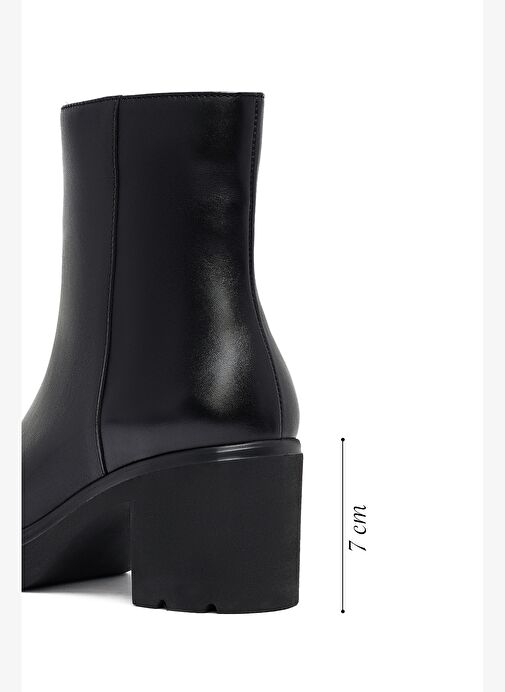 Kadın Siyah Fermuarlı Kalın Topuklu Deri Bot 25WFD281618 - Görsel 3
