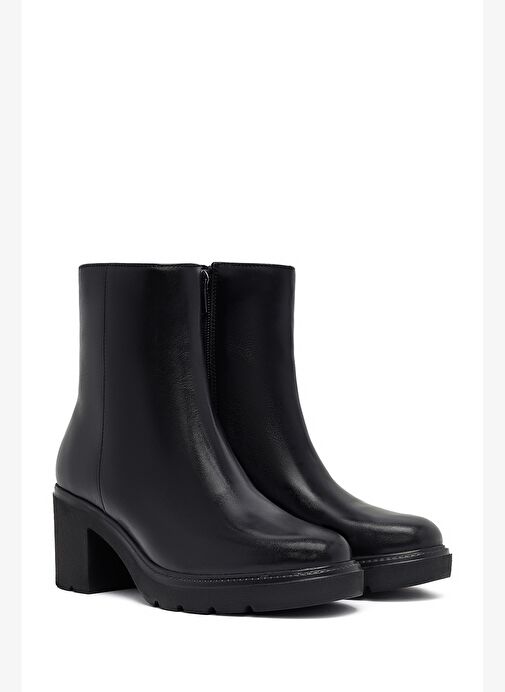Kadın Siyah Fermuarlı Kalın Topuklu Deri Bot 25WFD281618 - Görsel 5