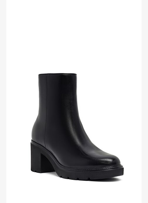 Kadın Siyah Fermuarlı Kalın Topuklu Deri Bot 25WFD281618 - Görsel 9