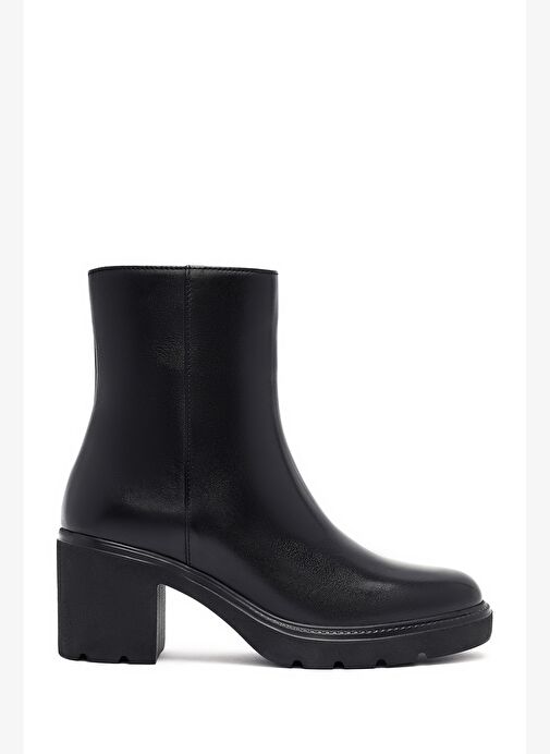 Kadın Siyah Fermuarlı Kalın Topuklu Deri Bot 25WFD281618 - Görsel 2