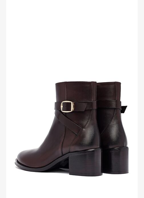 Kadın Kahverengi Fermuarlı Kalın Topuklu Deri Bot 25WFD281518 - Görsel 8