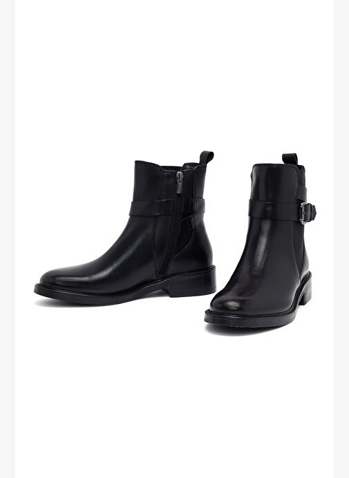 Kadın Siyah Fermuarlı Deri Bot 25WFD281318 - Görsel 4
