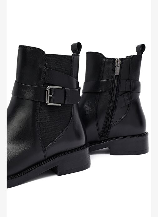 Kadın Siyah Fermuarlı Deri Bot 25WFD281318 - Görsel 9