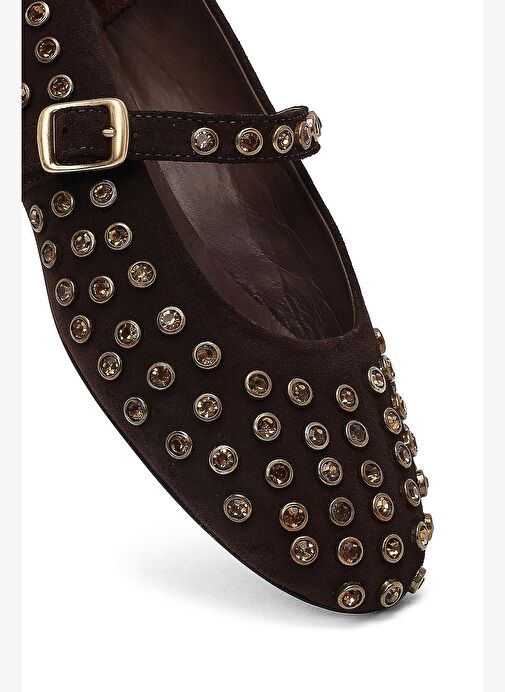 Kadın Kahverengi Taşlı Deri Babet 25AFD140014 - Görsel 9