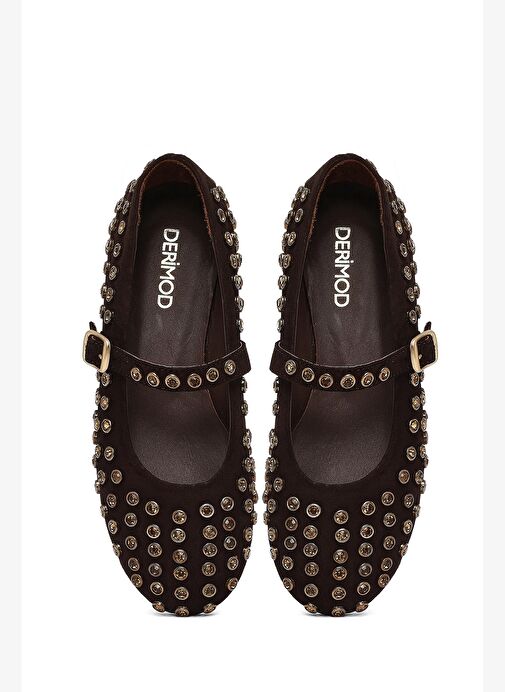 Kadın Kahverengi Taşlı Deri Babet 25AFD140014 - Görsel 8