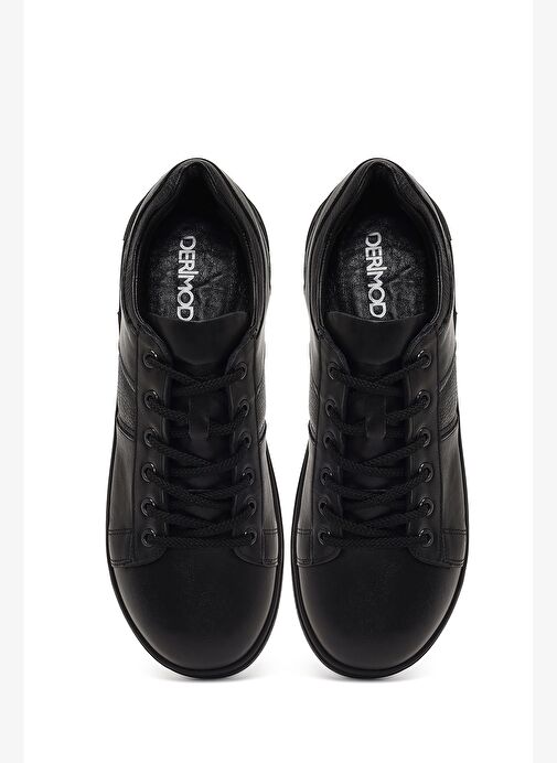 Erkek Siyah Bağcıklı Deri Casual Sneaker 25WFD710618 - Görsel 8