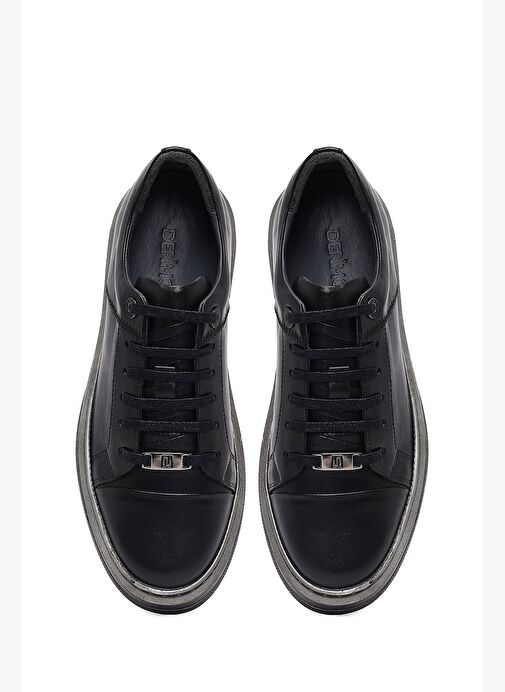 Erkek Siyah Bağcıklı Deri Sneaker 25WFD654318 - Görsel 8