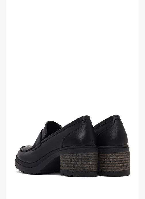 Kadın Siyah Kalın Topuklu Deri Maskülen Loafer 25AFD340018 - Görsel 7