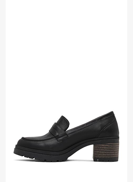 Kadın Siyah Kalın Topuklu Deri Maskülen Loafer 25AFD340018 - Görsel 5