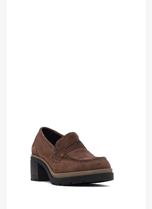 Kadın Vizon Kalın Topuklu Süet Deri Maskülen Loafer 25AFD340010 - Görsel 8