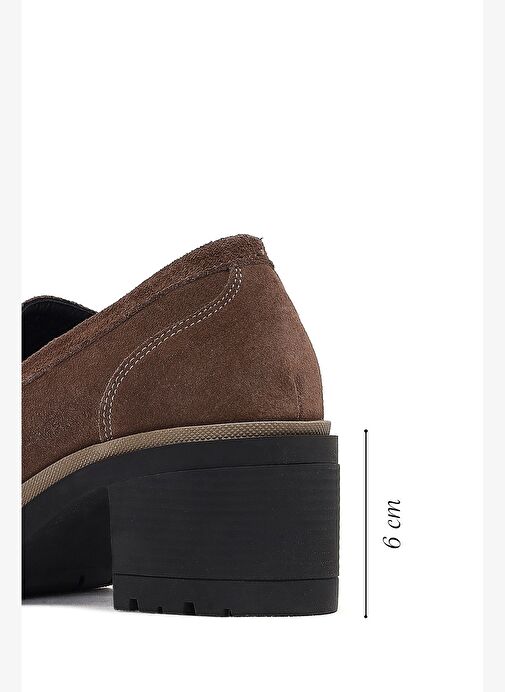 Kadın Vizon Kalın Topuklu Süet Deri Maskülen Loafer 25AFD340010 - Görsel 3