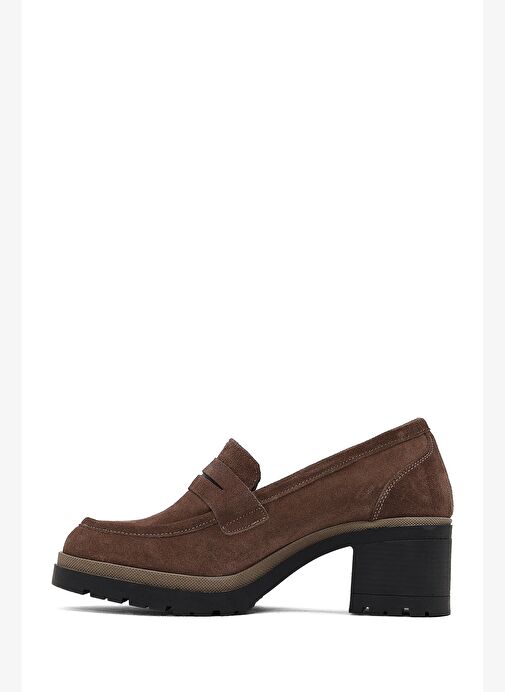 Kadın Vizon Kalın Topuklu Süet Deri Maskülen Loafer 25AFD340010 - Görsel 5