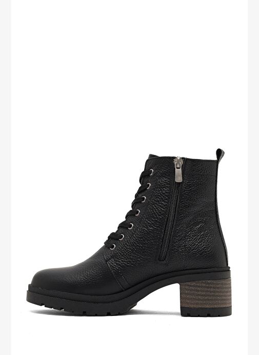 Kadın Siyah Fermuarlı Kalın Topuklu Deri Postal Bot 25WFD3403FT - Görsel 5