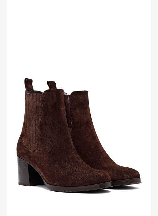 Kadın Kahverengi Kalın Topuklu Süet Deri Chelsea Bot 25WFD183310 - Görsel 6