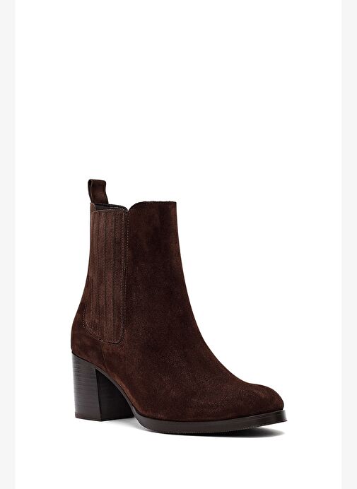 Kadın Kahverengi Kalın Topuklu Süet Deri Chelsea Bot 25WFD183310 - Görsel 9