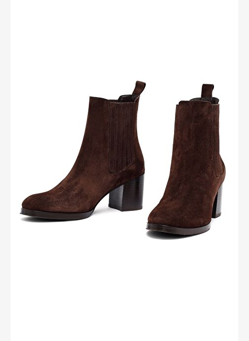 Kadın Kahverengi Kalın Topuklu Süet Deri Chelsea Bot 25WFD183310 - Görsel 4