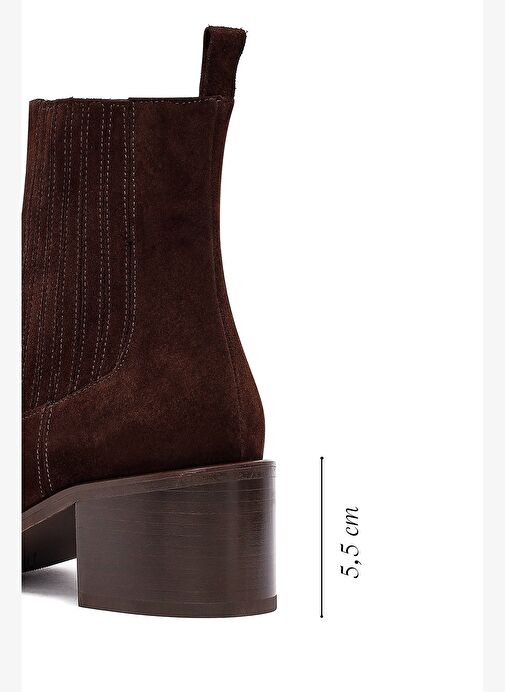 Kadın Kahverengi Kalın Topuklu Süet Deri Chelsea Bot 25WFD188210 - Görsel 3