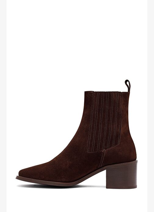 Kadın Kahverengi Kalın Topuklu Süet Deri Chelsea Bot 25WFD188210 - Görsel 5
