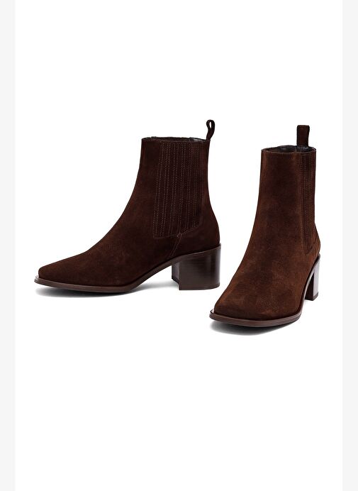 Kadın Kahverengi Kalın Topuklu Süet Deri Chelsea Bot 25WFD188210 - Görsel 4