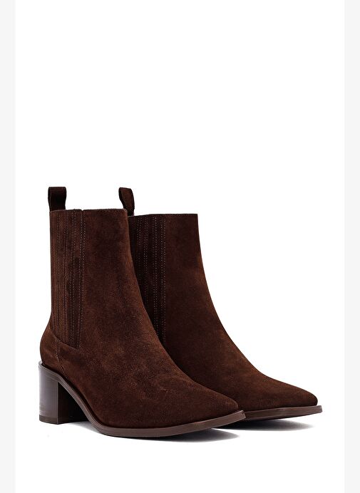Kadın Kahverengi Kalın Topuklu Süet Deri Chelsea Bot 25WFD188210 - Görsel 6